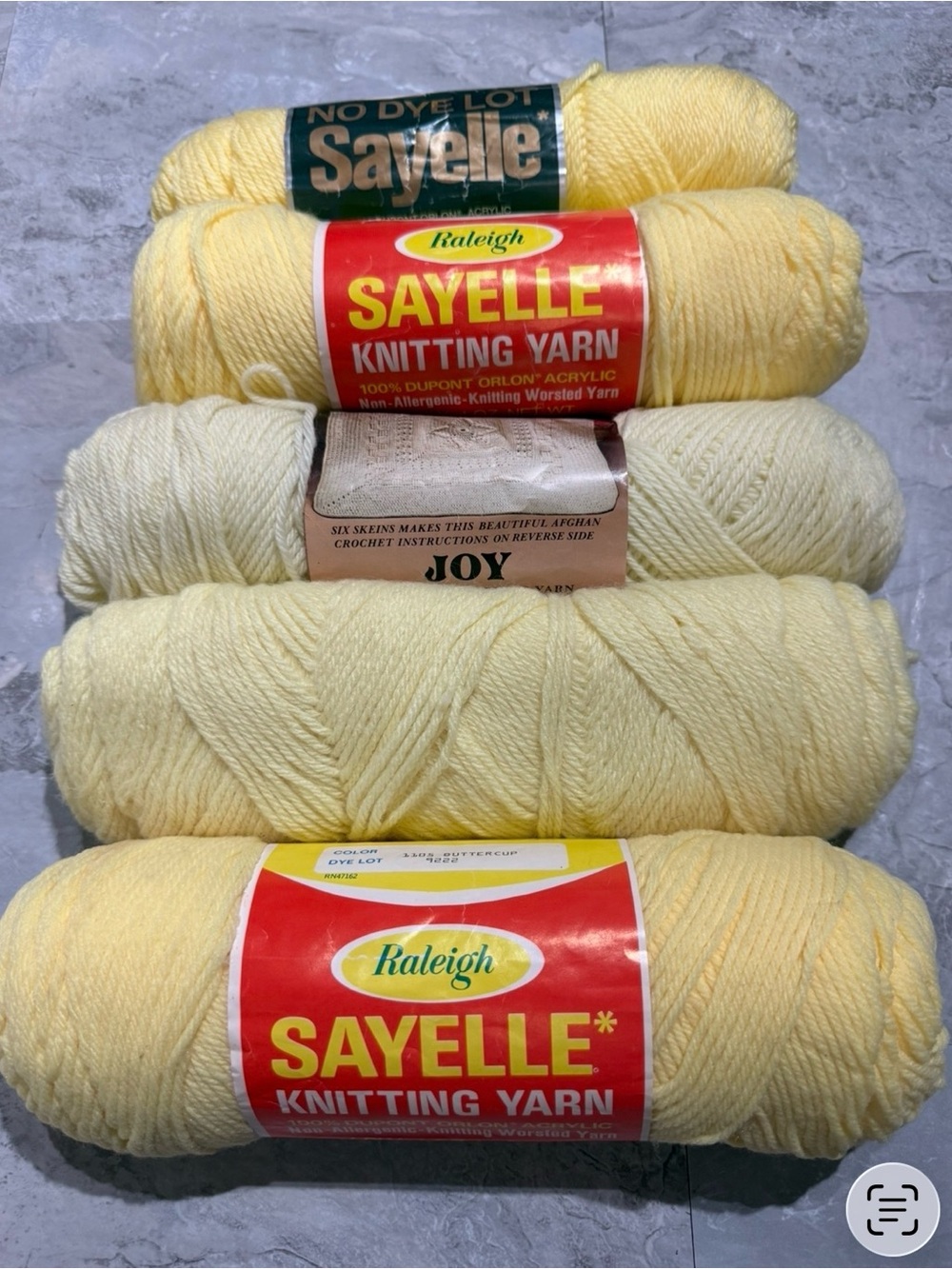 Vintage Yellow Yarn Lot (5 Skeins)-Raleigh Sayelle & Joy -Worsted Weight Acrylic